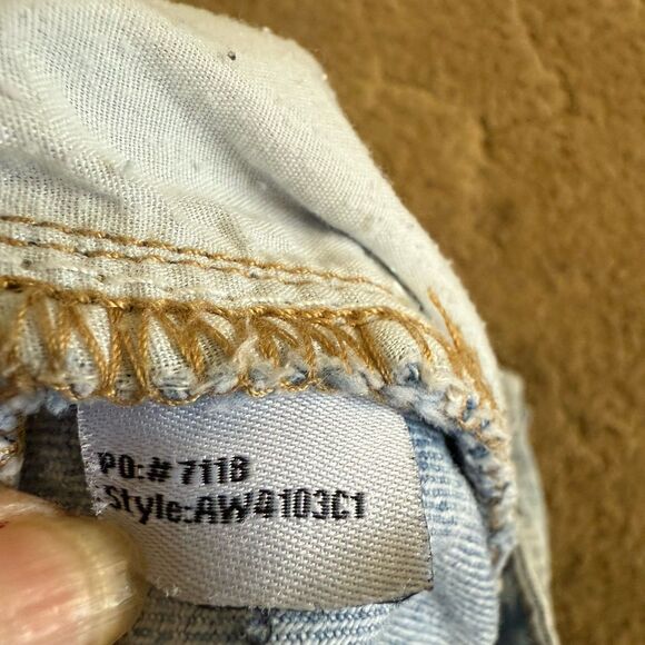 Indigo Rein Button Front Distressed Frayed Hem Denim Mini Jean Skirt Blue Size 7 - Picture 9 of 9